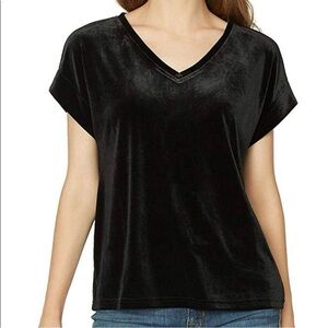 Sanctuary Black Velvet Shimmer V Neck Short Sleeve Tee Top